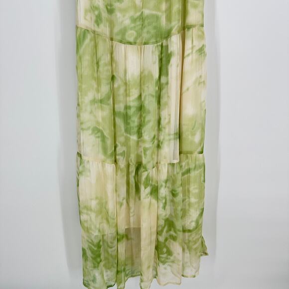 Line & Dot Palm Lime Tiered Tie Shoulder Sleeveless Maxi Dress Womens Med - Picture 10 of 13